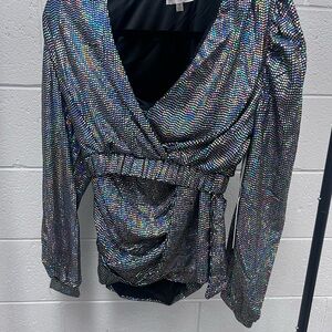 Silver Blue Sequin Wrap Skirt Set